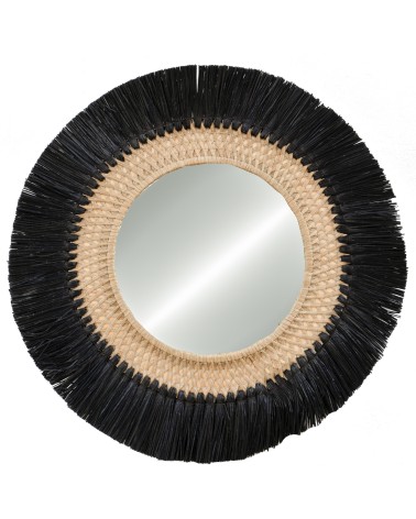 BLACK AND NATURAL STRAW MIRROR