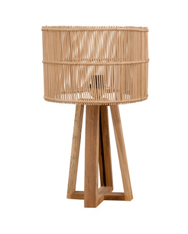 RATTAN AND WOOD TABLE LAMP.