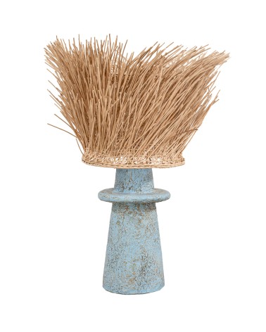TURQUOISE TABLE LAMP WITH NATURAL FIBER SCREEN