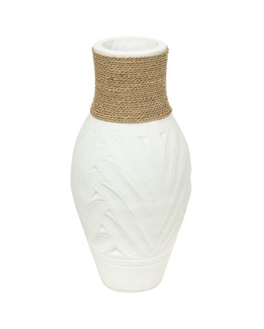 WHITE DECORATIVE VASE WITH NATURAL ROPE